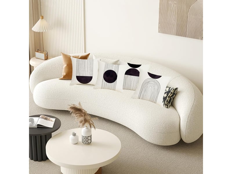  Lot de 4 housses de coussin décoratives de style bohème en coton et lin avec fermeture éclair, motif arche et soleil, 45 x 45 cm, noir et blanc  - Conforama E