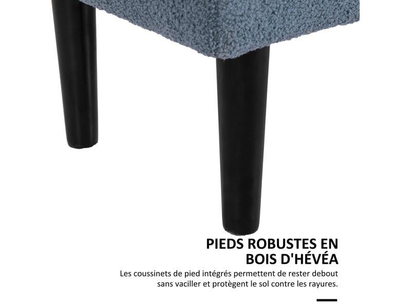  Banc de rangement coffre de rangement revêtement bouclette, pieds en bois de caoutchouc bleu 95 x 38 x 45 cm  - Conforama E