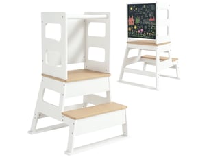 Tour d'apprentissage pour enfants de 3 à 6 ans avec tableau noir et barrière de sécurité pour salle de baincuisine 55 x 52,5 x 87,5 cm blanc