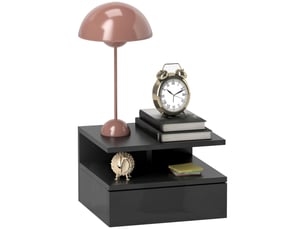 Table de chevet suspendue avec tiroir et étagère ouverte en bois, 35 x 32 x 22,5 cm, noir brillant