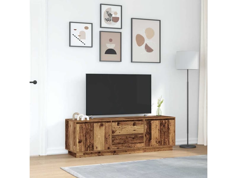  Meuble tv - banc tv - meuble de rangement avec éclairage led vieux bois 160,5x41x50 cm  - Conforama D