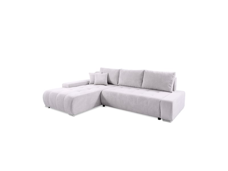 Canapé d'angle convertible velutti l velours côtelé poso gris clair, méridienne gauche avec coffre - Conforama A