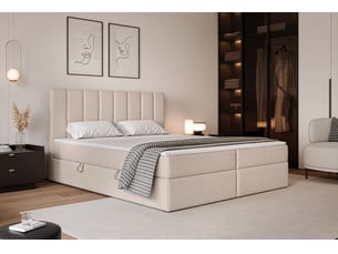 Lit coffre 160x200 cm <strong>IDOHOME</strong>  <strong>LEO</strong> coloris beige