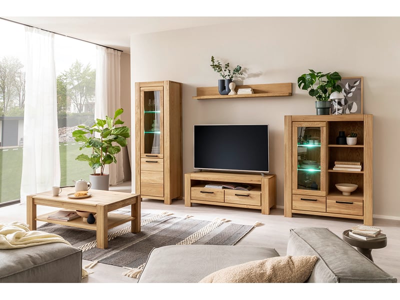  Table basse avec étagère coloris chêne massif huilé - longueur 115 × largeur 65 × hauteur 46 cm  - Conforama B