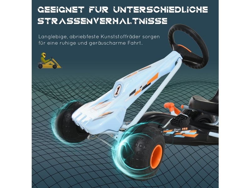  Kart à pédales 97x66x59 cm dès 3 ans avec siège réglable, acier, bleu clair  - Conforama E