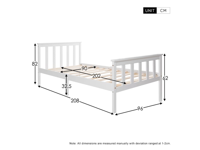  Lit simple en pin massif blanc, avec tête de lit et sommier à lattes, 90 × 200 cm, enfant et ado  - Conforama C