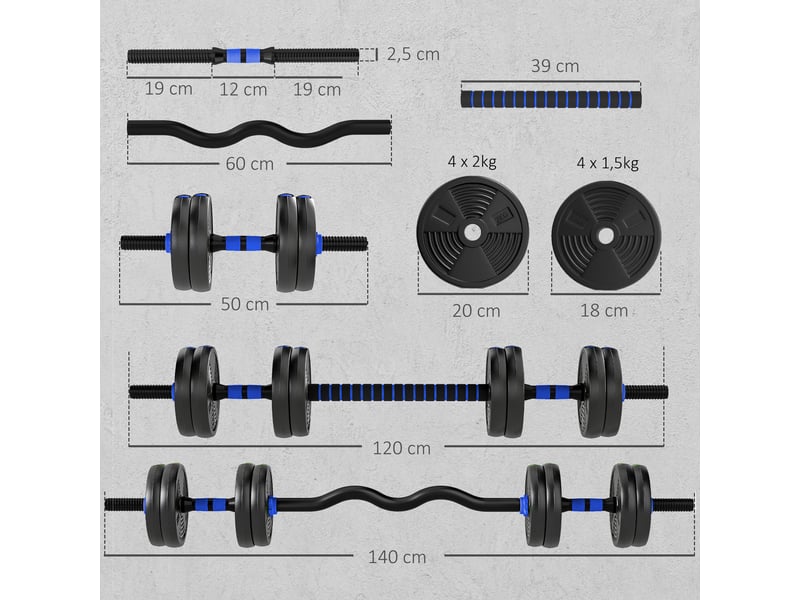 Kit haltères musculation haltères réglables 15 kg 3 en 1, ensemble de poids réglable avec barre d'extension noir  - Conforama E