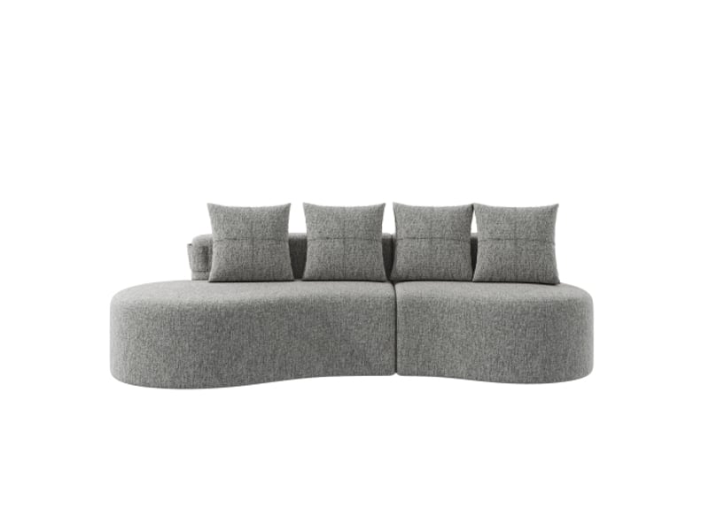 Canapé en lin gris clair – 4 coussins, porte-tasses & poche, mousse dense, plumes – confort unique et respirant - Conforama A