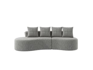 Canapé en lin gris clair – 4 coussins, porte-tasses & poche, mousse dense, plumes – confort unique et respirant