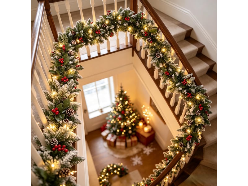 Guirlande de noël en pin vert 2,7m – épaisse, réutilisable, pour cheminée, table, mur et intérieurextérieur-avec de la lumière - Conforama E