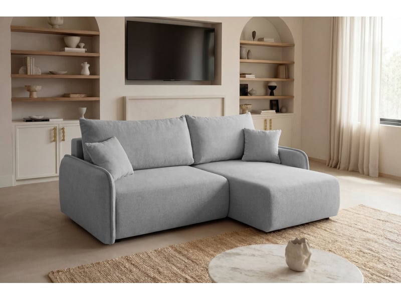  Sacha - canapé d'angle convertible tissu chiné 3 places gris clair  - Conforama B