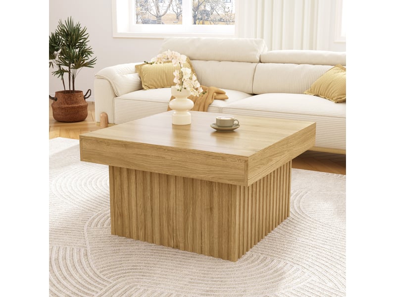  Table basse avec plateau et base stables, style minimaliste, en mdf et panneau de particules, naturel, 79 × 79 × 46 cm  - Conforama B