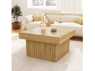 Table basse avec plateau et base stables, style minimaliste, en mdf et panneau de particules, naturel, 79 × 79 × 46 cm