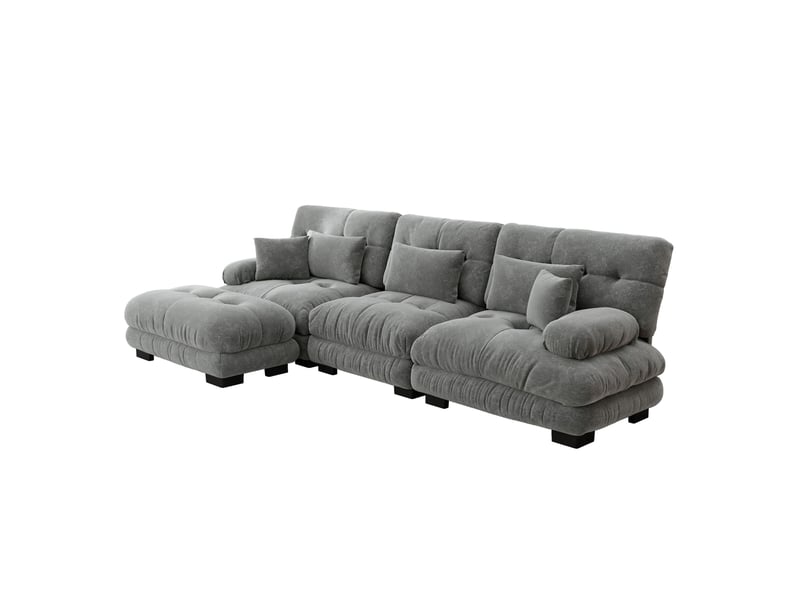 Canapé modulable 3 places modenvie en chenille gris avec ottomans mobiles 313 x 145 x 81 cm - Conforama A