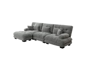 Canapé modulable 3 places modenvie en chenille gris avec ottomans mobiles 313 x 145 x 81 cm