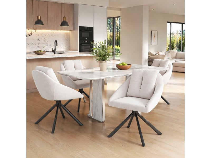  Lot de 4 chaises de salle à manger pivotantes 360°  - dossier ergonomique velours beige  - Conforama C