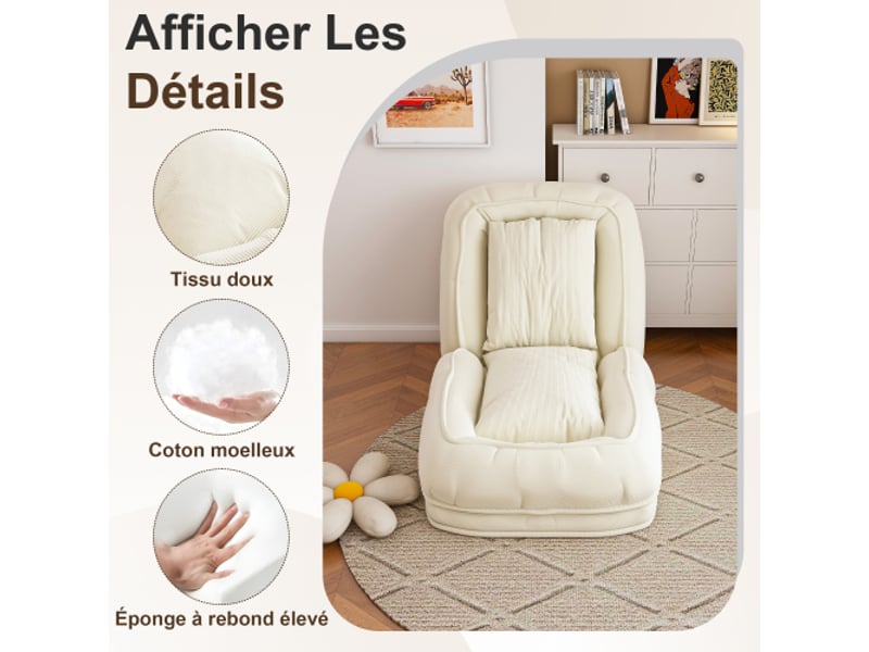 Canapé-lit pliable - ergonomique 5 positions réglables - peu encombrant et pliable - polyvalent pour travail et détente 180x90x26cm - Conforama B