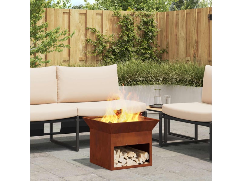  Brasero exterieur, foyer de cheminée rouillé 50x50x40 cm acier patiné  - Conforama D