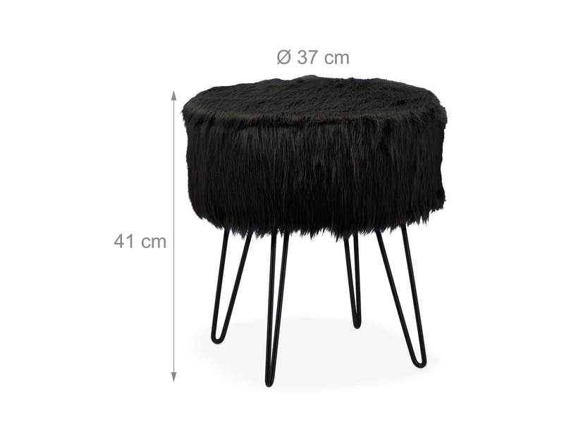 Tabouret d’appoint rond élégant 40 x 40 x 45 cm assise confortable en fausse fourrure noire 13_0012794  - Conforama B