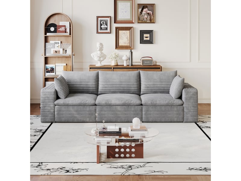 Canapé nuage velours côtelé gris foncé 260 cm, canapé 4 places déhoussable sans montage pour salon - Conforama R