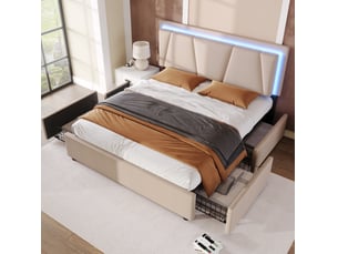 Lit avec rangement 140x200 cm coloris beige
