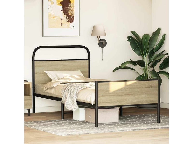  Lit simple- lit adulte -  cadre de lit sans matelas 80x200cm chêne sonoma bois ingénierie  - Conforama C