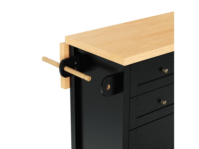  Îlot de cuisine sur roulettes avec table à manger extensible, desserte noire avec tiroirs multifonctions et étagères réglables  - Conforama W