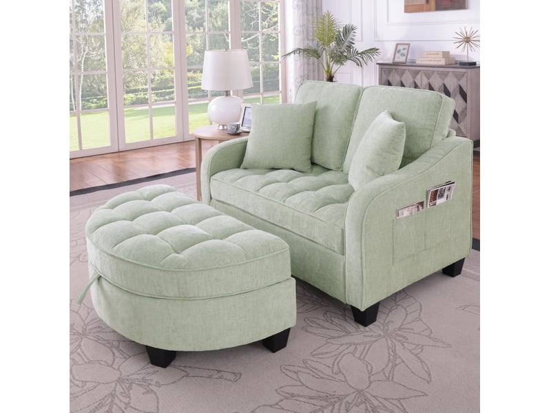 Canapé-lit modenvie 1 place convertible avec pouf de rangement en chenille cyan 132 x 129 x 93 cm - Conforama E