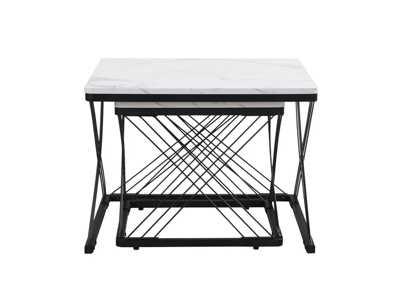  Ensemble élégant de 2 tables basses carrées (60 x 60 x 45 cm et 45 x 45 x 40 cm), finition marbre brillant, pieds réglables en hauteur, charge maximale de 30 kg.  - Conforama E