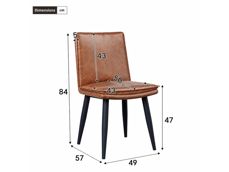  Chaise de salle à manger lot de 2 en pu avec coussin double épaisseur, dossier ergonomique et pieds métal marron  - Conforama D