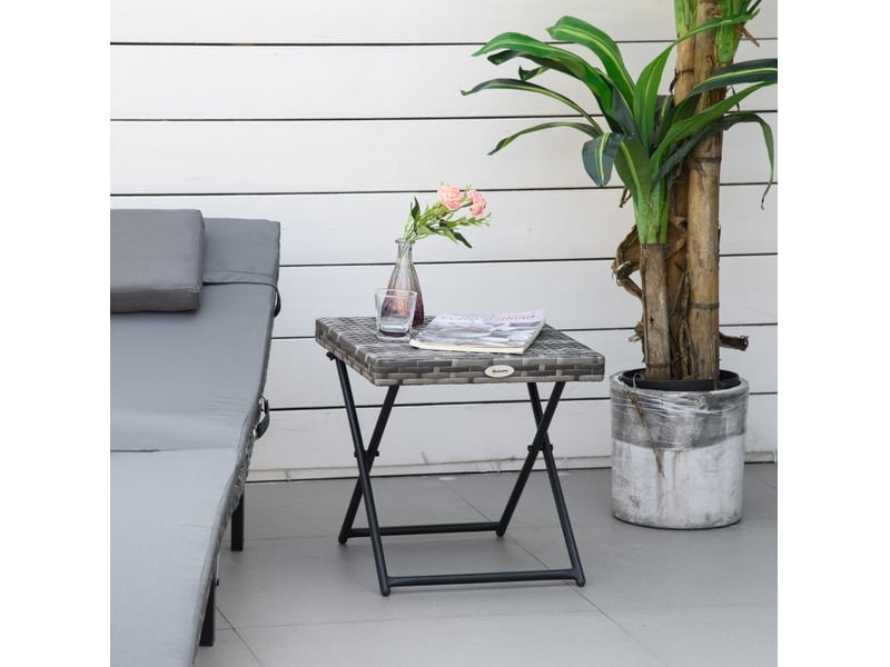 Table basse de jardin pliante en rotin synthétique gris 40x40x40 cm - Conforama B