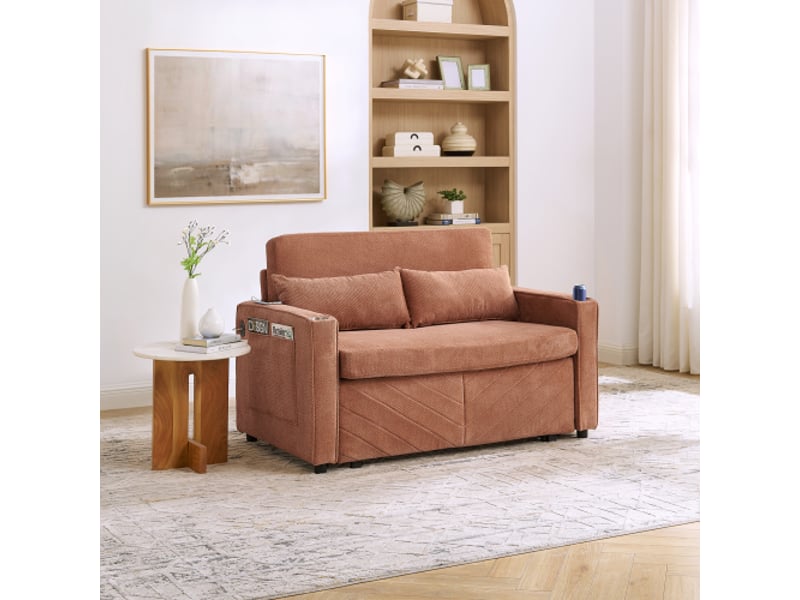 Canapé-lit 2 places 3-en-1 – minimaliste et élégant, design coulissant, ports usb, orange, idéal pour sieste - Conforama D