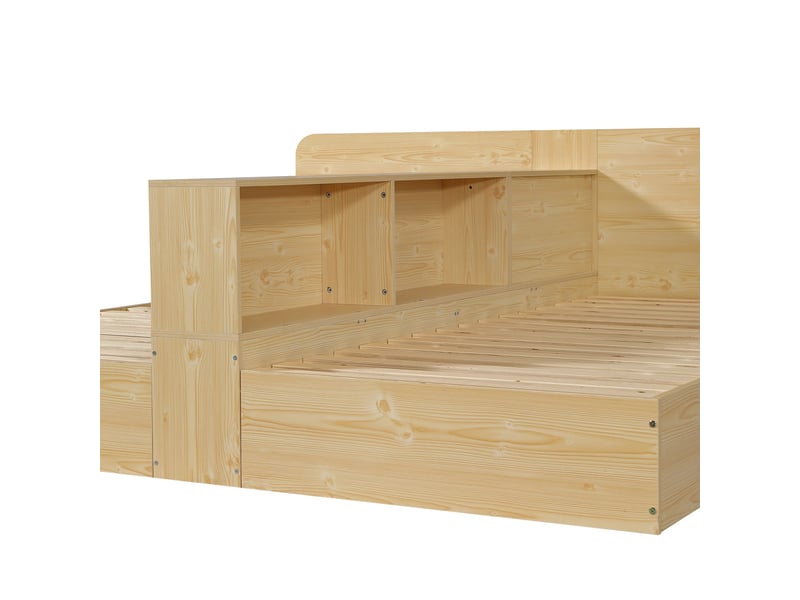  Lit enfant en bois, 2 couchages de 90 x 200 cm chacun, avec cloison centrale et espaces de rangement de chaque côté  - Conforama E