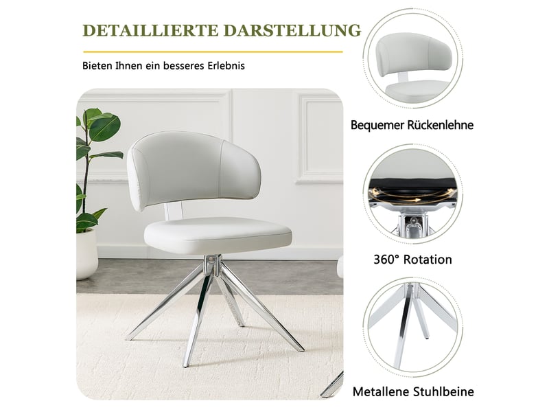  Chaise pivotante,54,5x50,5x77 cm,avec rotation à 360°,pu,gris clair  - Conforama D