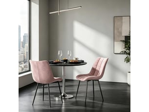 Lot de 2 chaises de salle à manger en velours rose, pieds en métal