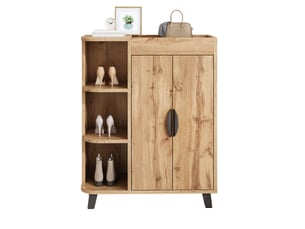 Meuble à chaussures 80x32x99 cm, 2 portes et niches ouvertes, format étroit, rangement pratique pour entrée et couloir - naturel