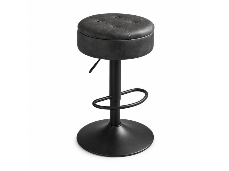  Tabouret de bar pivotant avec coffre de rangement, repose-pieds et hauteur réglable, en simili cuir charbon  - Conforama A