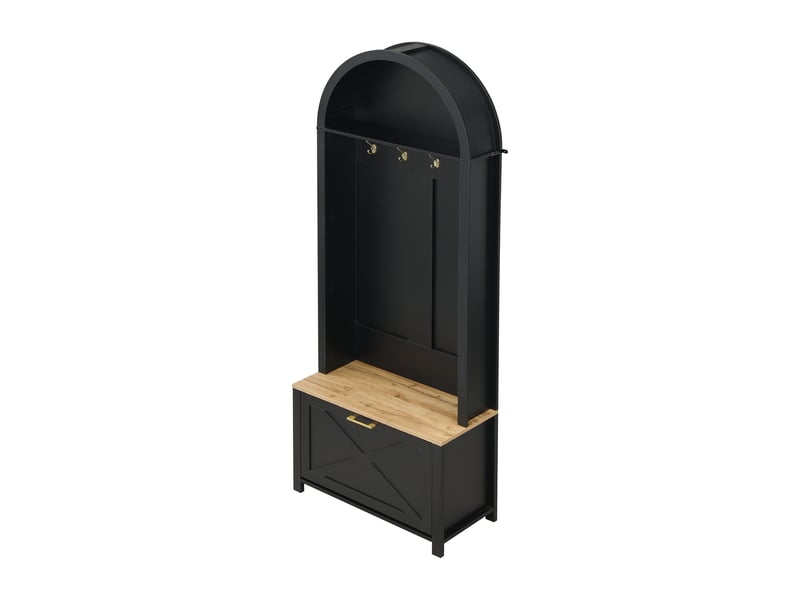  Portemanteau avec banc et rangement 75 x 195 cm en mdf noir et bois  - Conforama R