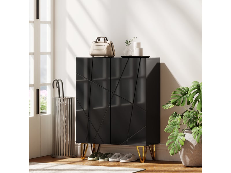  Meuble à chaussures à 2 portes, étagère à chaussures, rangement pour chaussures avec 3 étagères réglables, 72 x 31,5 x 95 cm, noir  - Conforama C