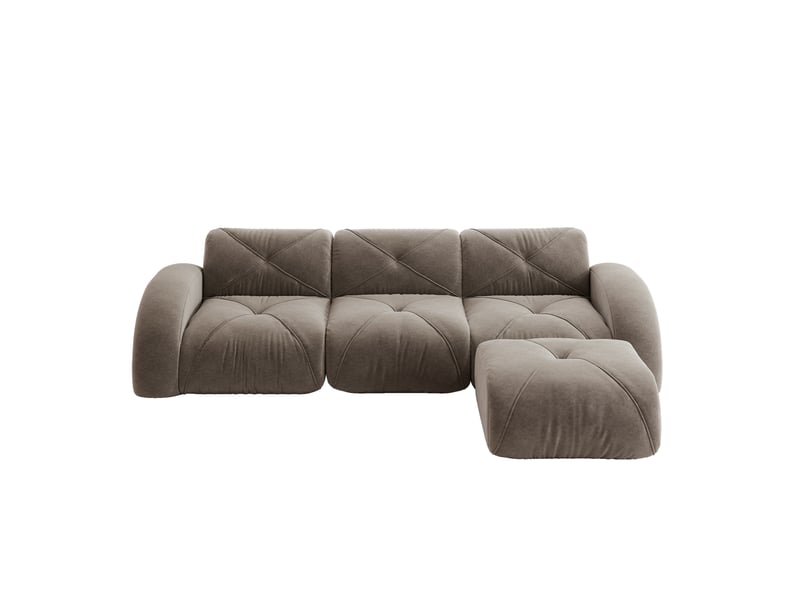  Canapé modulaire 3 places en chenille taupe avec pouf, configuration en l  - Conforama A