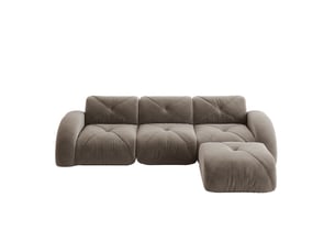 Canapé modulaire 3 places en chenille taupe avec pouf, configuration en l