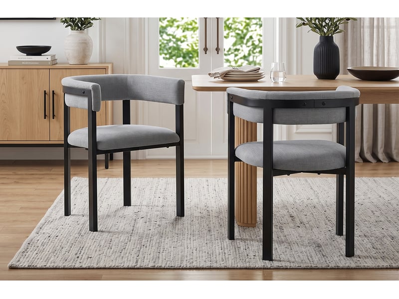  Lot de 6 chaises de salle à manger en chenille grise avec dossier enveloppant, style moderne  - Conforama D