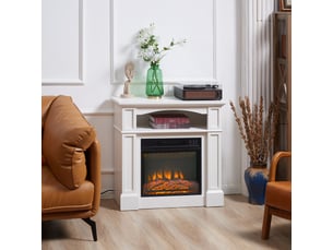 Cheminée électrique effet flammes led luminosité réglable avec télécommande - 1800 w - 80,5 x 32,3 x 80,5 cm blanc