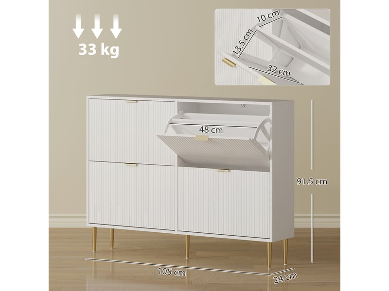 Étagère à chaussures étroite pour 20 paires de chaussures, avec 4 tiroirs à rabat et étagères réglables, 105 x 24 x 91,5 cm, blanche - Conforama D