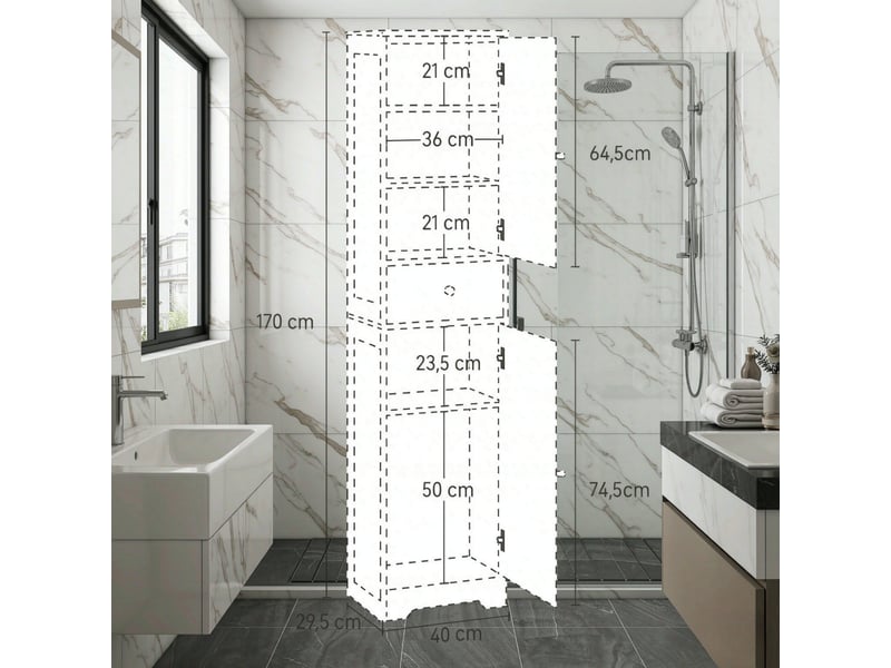Colonne salle de bain haute, placards et tiroirs, étagères réglables, rangement - Conforama C