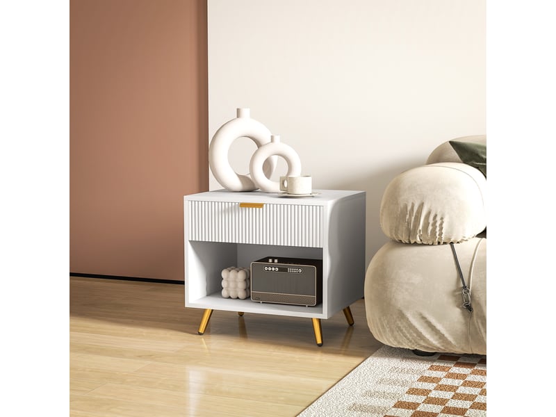  Table de chevet moderne avec tiroir et compartiment ouvert pour chambre ou salon, 50 x 40 x 47 cm, blanche  - Conforama D