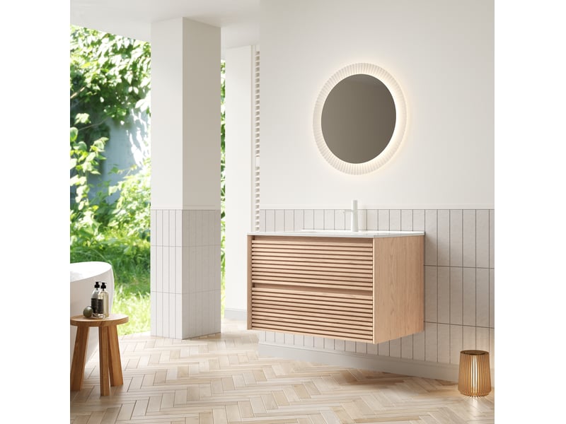 Meuble sous vasque mural avec 2 tiroirs à fermeture douce en contreplaqué pour salle de bain 81 × 46,5 × 50 cm - Conforama D