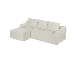 Canapé d'angle compressé en l 238x152x66 cm modulable 3 places, mousse et velours côtelé couleur beige, moderne