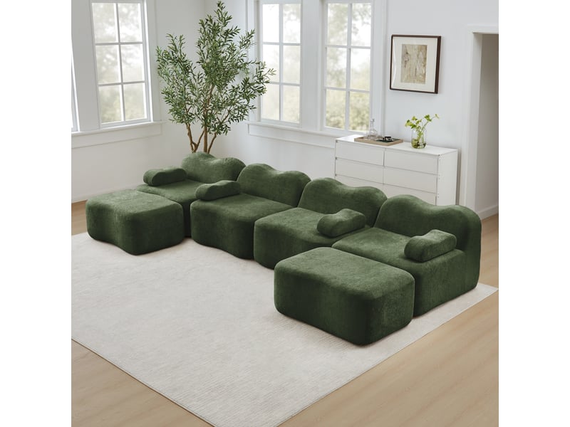  Canapé 4 places avec 2 poufs - 384x167x70 cm - canapé panoramique u velours mousse 32d sans structure 1100kg - vert  - Conforama C