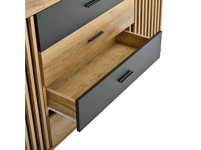  Buffet bas 140x35x70 cm noir avec 4 tiroirs, 2 portes, étagères réglables Fay Lum - Conforama E